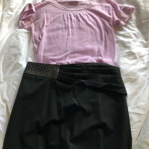 Black mini skirt with a beaded and wrap top